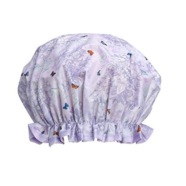 Bodylife Shower Cap Reusable Bath Cap Double Layered Waterproof Vintage Butterfly