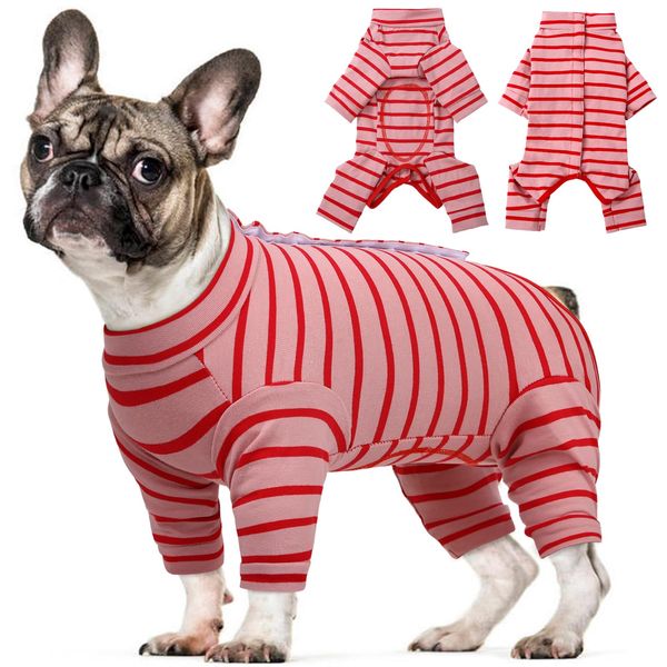 Kuoser Recovery Suit for Dogs Cats After Surgery, Long Sleeve Dog Surgery Recovery Suit, Dog Onesie for Abdominal Woun(Red, L) ds Skin Disease, Anti-Licking Pet Surgical Snugly Suit