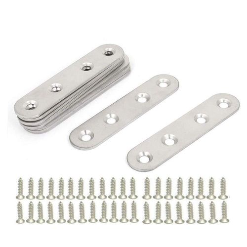 CYH Stainless Steel Flat Brackets, 10 Pieces Metal Mounting Brackets, Flat Straight Mounting Brackets, Metal Plates, Flat Angle Brackets, with 40 Screws, for Repair Connections Fixings Furniture