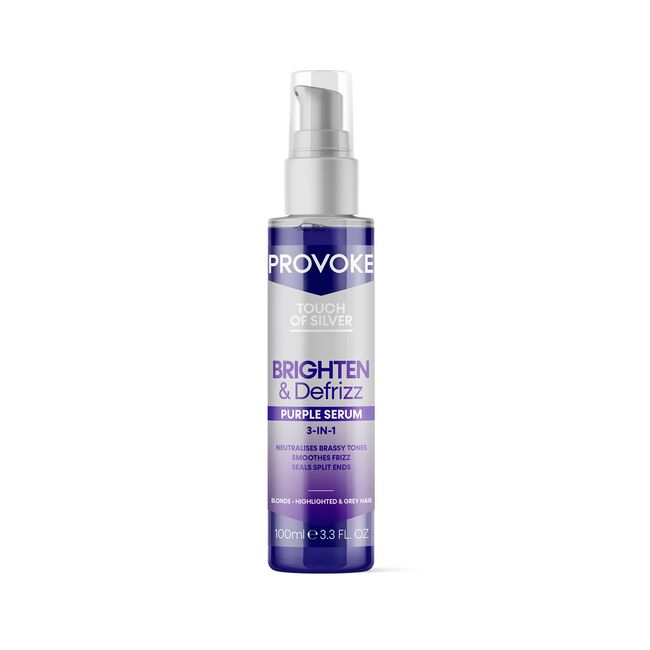 PROVOKE Touch of silver Brighten and Defrizz Purple Serum 100 ml. Neutralise Brassy Tones. Anti Frizz, Seal Split Ends. Plant-Based Keratin. Purple Pigments. For Blonde, Highlighted and Grey Hair