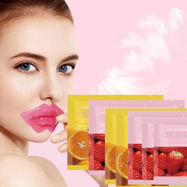 10 pieces of collagen crystal lip mask can nourish, moisturize, protect lips, resist aging, exfoliate and prevent chapped skin (strawberry and orange flavor)