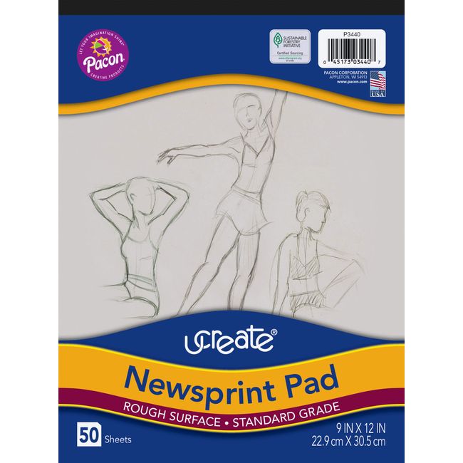 UCreate Newsprint Pad, White, 9" x 12", 50 Sheets