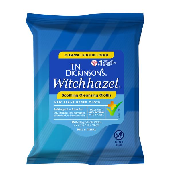 T.N. Dickinson's Witch Hazel New Soothing MultiUse Cleansing Cloth, Clear, 25 Count