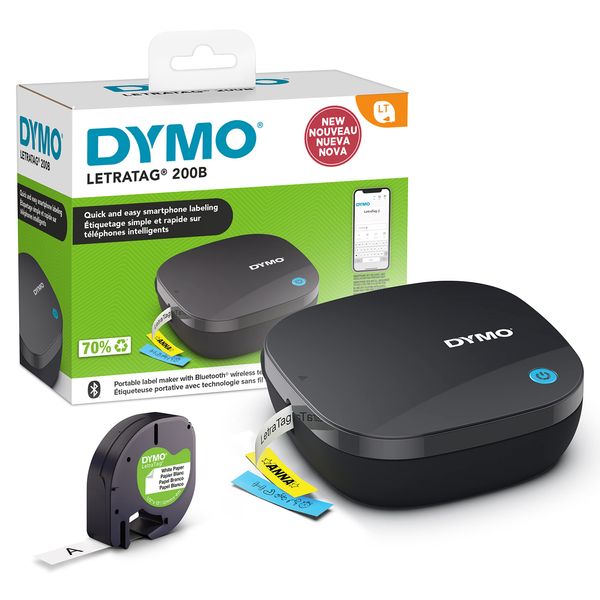 DYMO LetraTag 200B Label Maker with Bluetooth, Compact Label Printer, Connects to iOS and Android via Wireless Bluetooth Technology, Includes 1 x White Paper Label Tape
