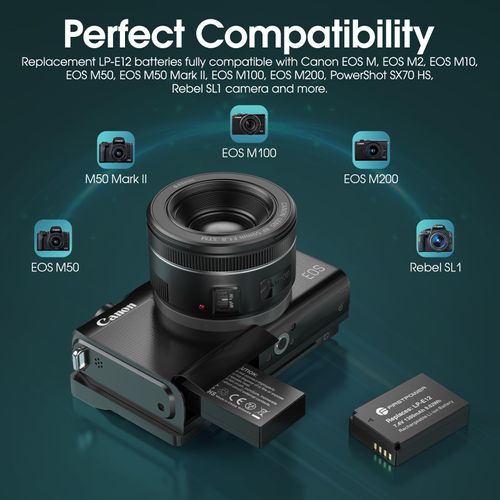 FirstPower 2-Pack LP-E12 Battery and Dual USB Charger for Canon EOS M, EOS M2, EOS M10, EOS M50, EOS M50 Mark II, EOS M100, EOS M200, Rebel SL1, PowerShot SX70 HS Digital Camera