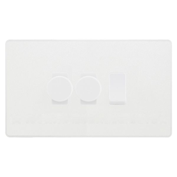 BG Evolve Pearlescent White 3 Gang Custom Grid Switch 2x LED Dimmer 1x 2 Way