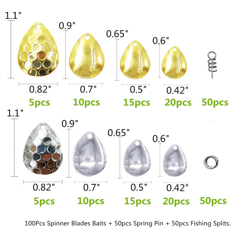 100Pcs 4Sizes Fishing Spoons Rigs Spinner Blades Colorado Blades Kit ...