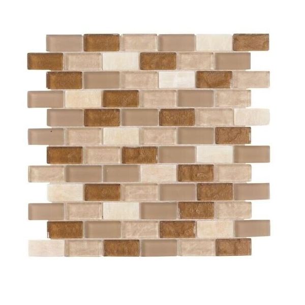 Jeffrey Court 12in x 12in Glass Honey Onyx Brick Interlocking Wall Tile Kitchen