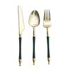 24 GOLD HUNTER GREEN Plastic CUTLERY Roman Column Handle Spoon Fork Knife Set