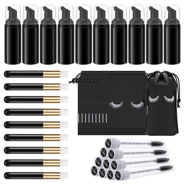 TCJJ 40 Pcs Lash Shampoo Bottle Brushes Set,Include Lash Shampoo Brushes,Lash Brushes Tubes,Eyelash Shampoo Foam Dispenser Bottle,Eyelash Aftercare Bag,for Eyelash Extension Clients,Women,Girls