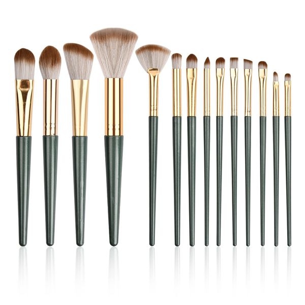 14Pcs Makeup Pinselsets Beauty Brush Set, Kosmetik Kabuki Pinsel Schminkpinsel Set Dunkelgrün mit Lidschattenpinsel Augenpinsel (Nur Bürsten)