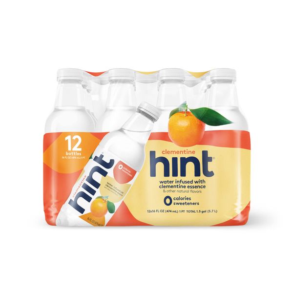 Hint Water Clementine (Pack of 12), 16 Ounce Bottles, Pure Water Infused with Clementine, Zero Sugar, Zero Calories, Zero Sweeteners, Zero Preservatives, Zero Artificial Flavors