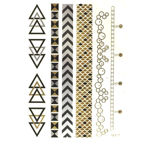 Wrapables Celebrity Inspired Temporary Tattoos in Metallic Gold Silver and Black, Large, Atlantis