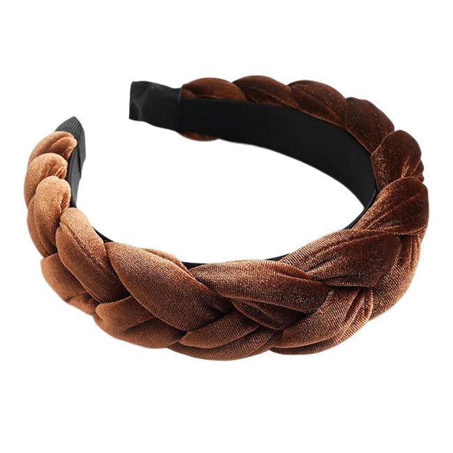 scicent Wide Bezel Girls Hair Hoop Headband Synthetic Hair Braided Headband Classic Chunky Wide Plaited Braids Elastic Stretch for Women Girls - Coffee