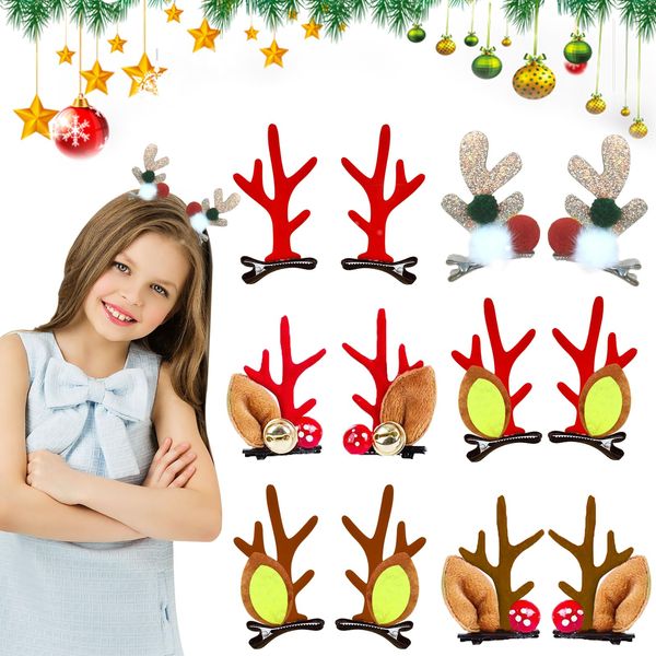 GAROMIA 6 Paare Weihnachts Haarklammern Geweih Haarspangen Weihnachten Rentier Geweih Haarklammer Kinder Haarschmuck Weihnachten Haarspangen für Kinder Mädchen Weihnachten Party