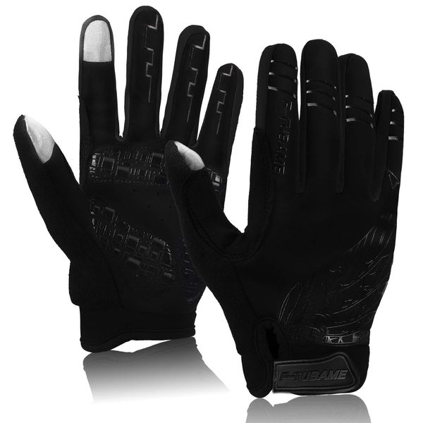 F-TUBAME Cycling Gloves, Warm, 3D Bicycle Gloves, Shock Absorbing Pads, Compatible with Smartphone, Waterproof, Protection Against Cold, Touch Panel Gloves, Non-slip, Wear-resistant, Ventilated, Unisex, Four Colors - blk