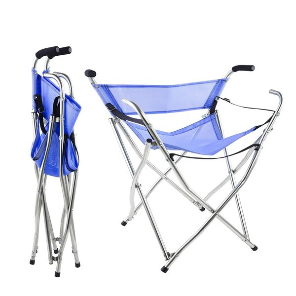 Freshore Canes and Walking Sticks Seat Collapsible 300lbs - Sport Folding Chair Seat Cane 4 Stool Walker for Camping (Heavy Duty Aluminum Alloy 1kg -2.2lb Weight XL Size Blue)