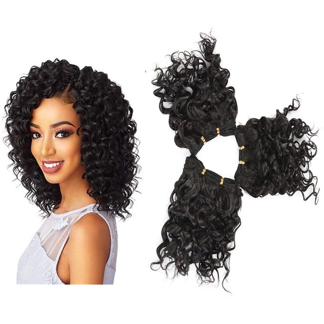 Brazilian Curly Hair Bundles, Short Synthetic Water Weave Hair Bundles For Black Women,Natural Black 8 Inches 3 Bundles（8 8 8,#2,100g/Pack)