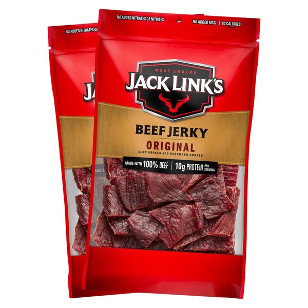 Jack Link's Beef Jerky, Original – Great Everyday Snack, 10g of Protein and 80 Calories, Made with 100% Beef – 96% Fat Free, No Added MSG** – 9 Oz. (Pack of 2)