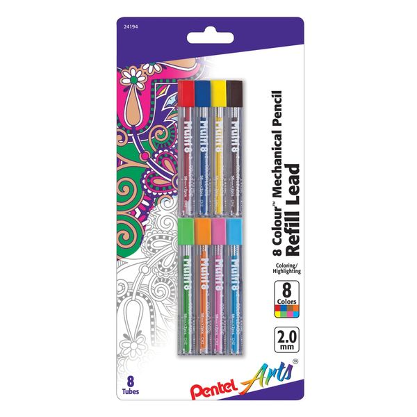 Pentel Arts® Lead Pencil Refills, 2.0 mm, Assorted Colors, Pack of 8