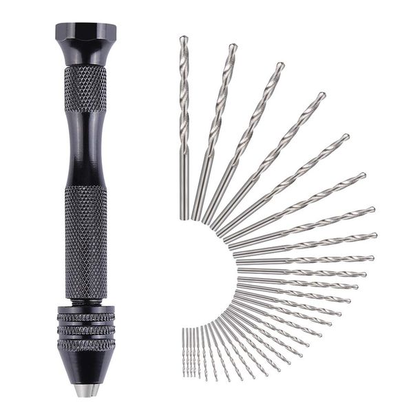 31 Stück Spiralbohrer Bits Set,Vegena Handbohrer-Set 1 Stück Handbohrer Werkzeuge + 30 Stück 0.3-3.0 mm Mikro Bit Hss Twist Drill für DIY Drilling,Model Making,Handbohrmaschine Metal Wood