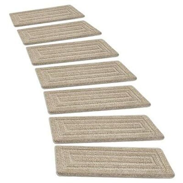 Bullnose Carpet Stair Treads Set Tape Free 14 Pieces Cream Gray Rectangular