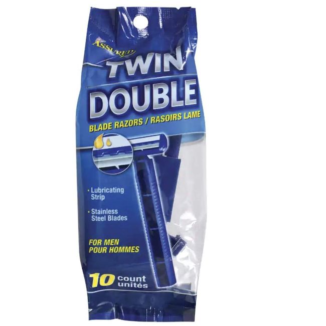 Assured Twin Blade Disposable Razors with Lubricating Strips, 10-ct. Packs