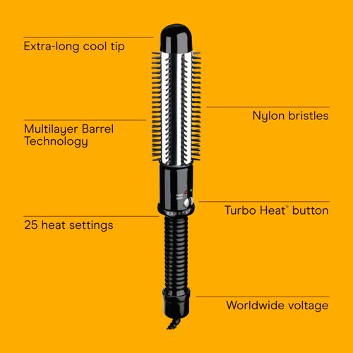 Conair Instant Heat Curling Iron Brush, 1 1/4-Inch Barrel Curling Brush for Short Hair, 30-Second Heat-Up with 25 Heat Settings for All Hair Types, Black