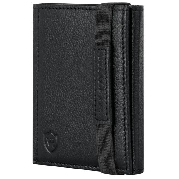 VON HEESEN Slim Wallet mit RFID Schutz - Geldbörse Herren klein - Mini Geldbeutel Damen Portmonee - Kartenetui Echtleder Karten Portemonnaie - Leder Kreditkartenetui Schwarz