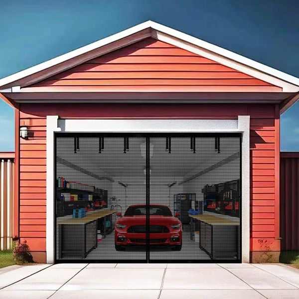 Premium Garage Door Screen for 1 Car Garage 10x7ft, Durable Heavy Duty Fiberg...