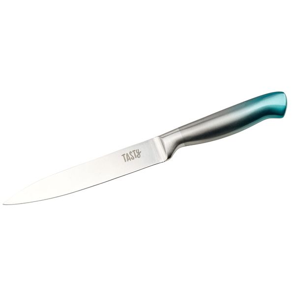 Tasty Utility Knife with Japanese Steel, Sharp Kitchen Knife, 12.5cm Blade, Kitchen Knife with Steel Handle, Japanese Stainless Steel Blade, Dimensions: 6.2x29cm, Colour: Blue & Silver