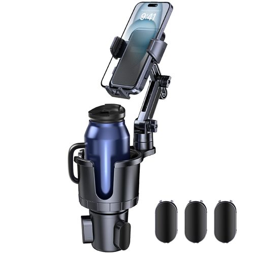 Uniwit Car Cup Holder Phone Mount, 2 in 1 Cup Holder Cell Phone Holder with Expander Adjustable Base for Car,360°Rotation Phone Mount Compatible with 4-7" iPhone Smartphones and Most Bottles