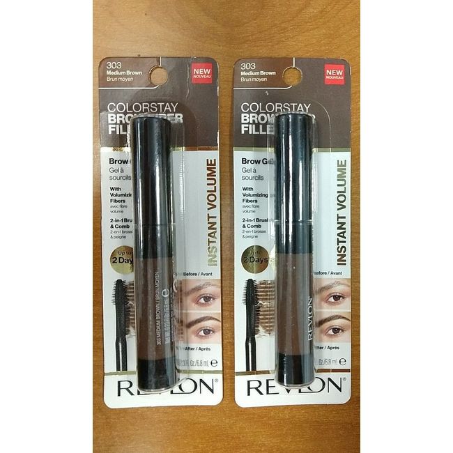 2 Pack: Revlon Colorstay Brow Fiber Filler -Brow Gel - #303 MEDIUM BROWN - (K4)