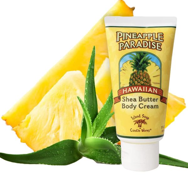 Island Soap and Candle Works Shea Butter Body Cream for Men and Women - Body Moisturizer for Dry Skin - Beauty and Personal Care - Hawaiian Gifts - Pineapple Paradise, 3 Fl oz. Bottle