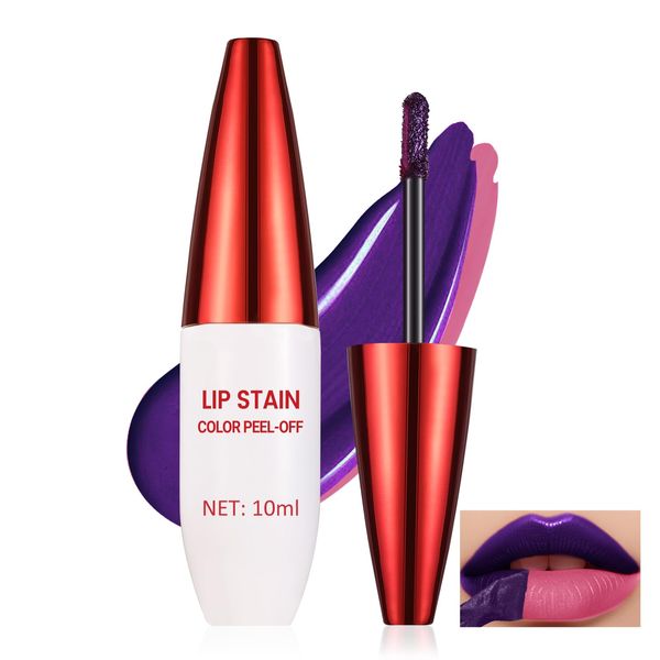 Prreal Peel Off Lip Stain, Colors Lip Liner Stain, Matte Lip Tint Peel Off, Non-Stick Tattoo Color Lip Gloss, Waterproof Liquid Lipstick, Highly Pigmented Lip Makeup,#03 Hot Pink