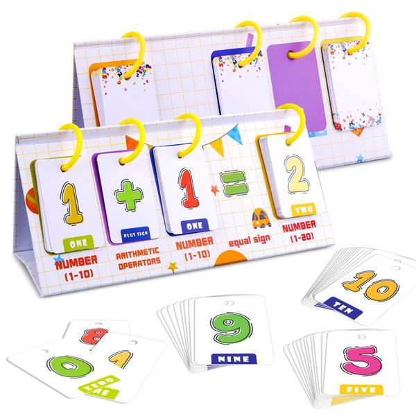 SICOHOME Math Flash Cards for Kids 45pcs Basic Addition and Subtraction Learning Arithmetic Flash Cards for Kindergarten Classroom Learning Activity Special Education Speech Therapy School Supplies