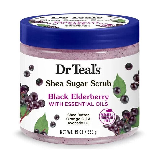 Dr Teal's Shea Sugar Body Scrub with Black Elderberry 19 Oz