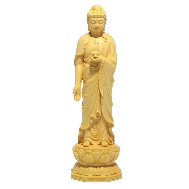 [HAMMARS] Standing Amitabha Buddha Statue, 7.9 inches (20 cm), Natural Wooden (Tsuge Boxwood), Amitabha Buddha Wooden Sculpture Statue, Amitabha