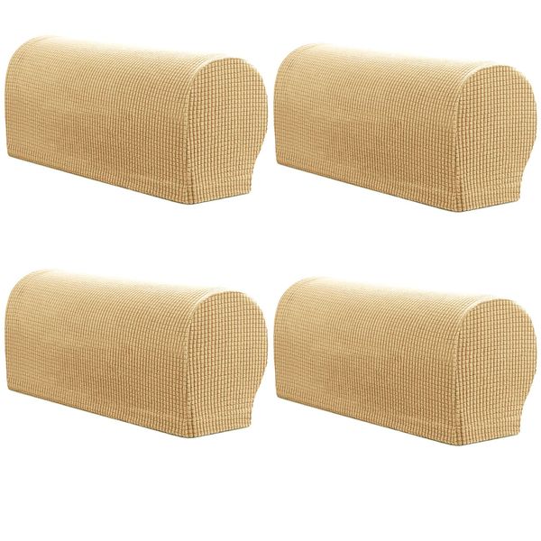 ESRISE Armrest Chair Covers, Set of 4 Stretch Armchair Couch Arm Rest Cover Anti-Slip Spandex Polyester Sofa Chair Arm Caps Slipcovers for Furniture Protector (Khaki)