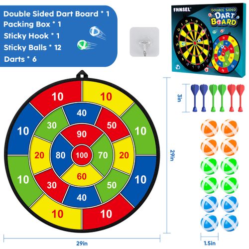 29 Inches Kids Dart Board Set,Double Sided Dart Board with 12 Sticky Balls,6 Darts,Indoor & Outdoor Party Games Toys Gifts for 3 4 5 6 7 8 9 10 11 12 Year Old Boys Girls and Adult