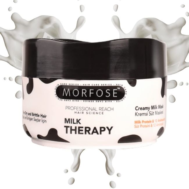 Morfose Professional Milk Therapy Hair Mask for Dry, Damaged, or Brittle Strands, 12 Essential Amino Acids, and Proteins, Fuller Healthier, Softer Look, 8.44 Ounce