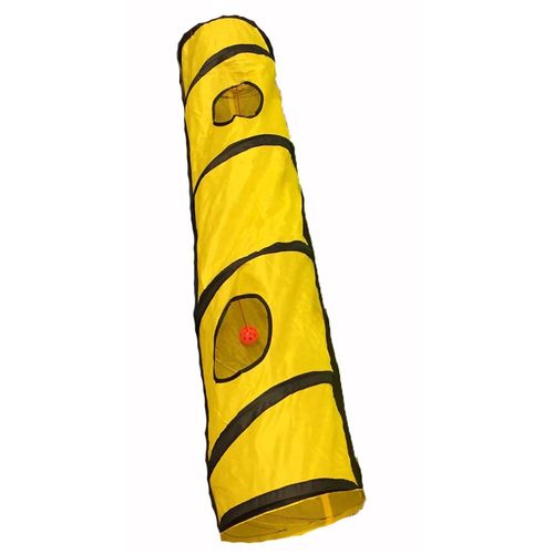 Shop4Omni Kitty Cat Play Tunnel Pet Toy - Four Exit Holes - 4 Feet Long (Yellow)