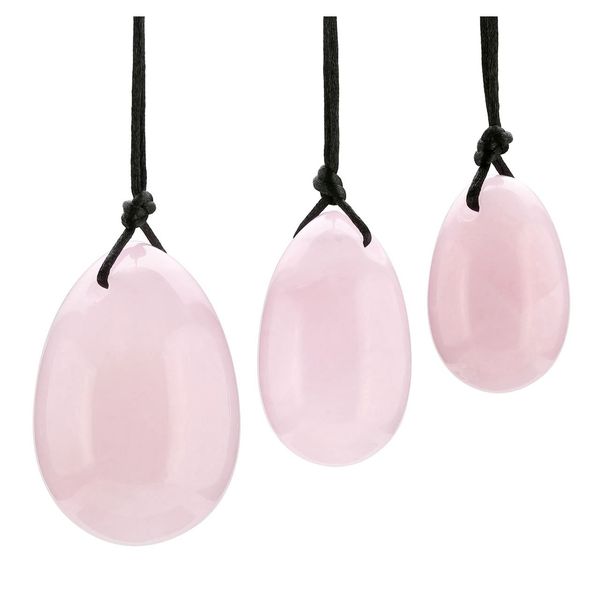 JSDDE 3pcs/Set Crystal Drilled Yoni Eggs Natrual Rose Quartz Muscles Excercise Massage Stones for Women Gift, 3 Sizes