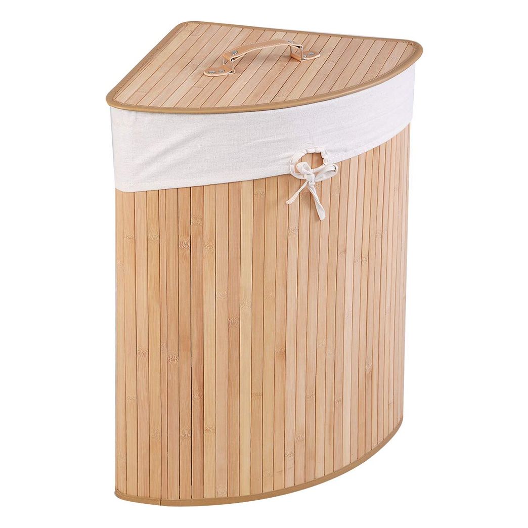  GOFLAME Corner Bamboo Laundry Hamper with Lid and Removable  Liner, Washing Clothes Basket Storage Bin with Handle, Suitable for  Bedroom, Bathroom, Laundry (Black) : Home & Kitchen