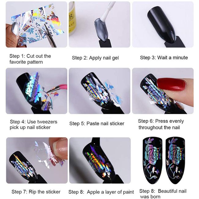 4 x MIXED HOLOGRAPHIC Nail Art Foil Set Transfer Stickers 3D Nails