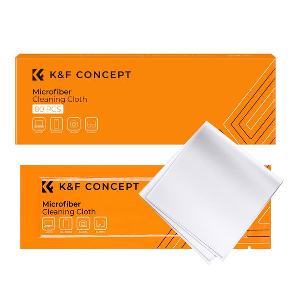 K&F Concept Microfiber Cleaning Cloths - 80 Pack Lens Cleaning Cloth for Cleaning Camera Lenses, Glasses, Screens, Cameras, Eyeglasses,Tablets... Washable