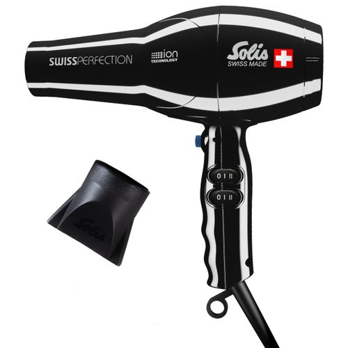 Solis Profi Haarföhn, 3 Temperatur- und Gebläsestufen, Kaltluft-Taste, AC-Motor, 2300 Watt, Ionen-Technologie, Swiss Perfection (Typ 440), Schwarz