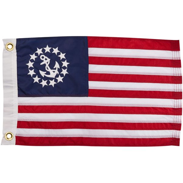 TAYLOR MADE PRODUCTS Sewn US Yacht Ensign Boat Flag, 3' x 5', American Red, White & Blue, Stars and Stripes, Marine Anchor Emblem, Embroidered Fade-Resistant Nylon Fabric, Brass Grommets - 8160