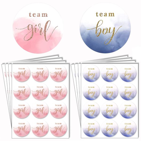 Tabiger 96pcs Gender Reveal Stickers - 48 x Team Boy & 48 x Team Girl Stickers - Baby Reveal Game Voting Stickers Round Labels for Baby Shower Gender Supplies Reveal Party Invitations(Style 2)