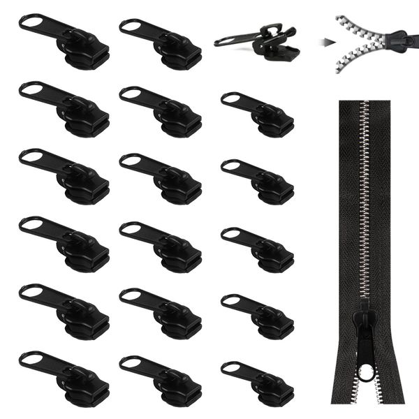 18Pcs Zipper Repair Kit Zipper Pull Replacement Set 3 Sizes: #3/5/8 Zips Puller Detachable Extension & Instant Fixing Pulls Rescue Fix for Clothes Jeans Coats Jacket Backpack Luggage No Tools Needed